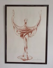 tableau sanguine bernard jobin demeter dessin lithographie signe style art deco