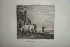 FIL 322 Eau-Forte XIXe DEUX CHEVAUX A L'AUGE by PAUL POTER (Pastorale)