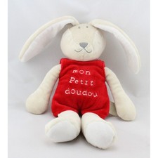 Doudou lapin beige rouge mon