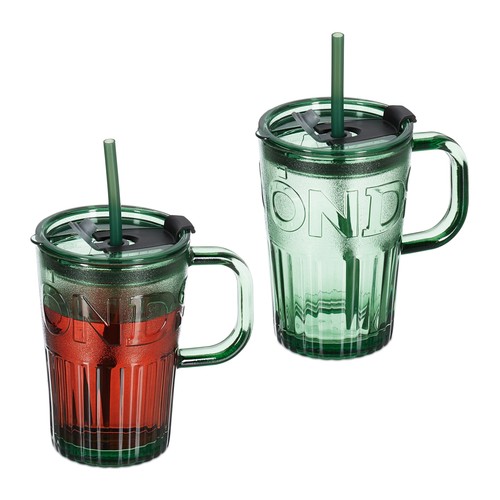 Jarre avec paille - verre, à