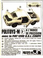 PUB VEHICULE  " POLITOYS-M    "  FIAT 1200 O.S.I COUPE     1967