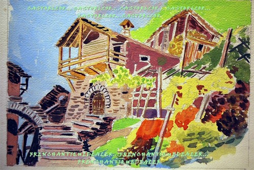 Aquarelle chalet montagne - chalet, de