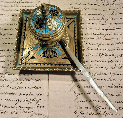 Bel encrier bronze emaux - et,