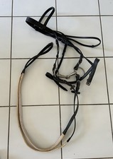 Bridon Cheval poney Cuir noir Rênes tressées blanc mors simple 12 cm