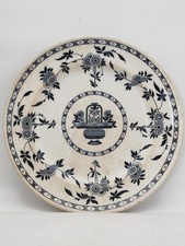 Ancienne assiette Minton Delft XIXe décor floral bleu faïence 26cm