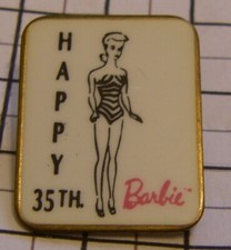 VINTAGE PIN : FIRST BARBIE DOLL MATTEL HAPPY 35th ANNIVERSARY STAMPED ISST
