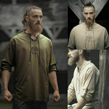 Chemise tunique homme médiéval rétro lin broderie ancien haut viking costumes