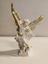 Statue De Saint Michel Archange CM 23 IN Résine Blanc et Or