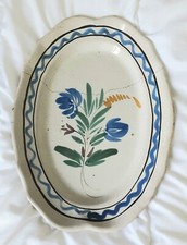 Ancien plat ovale XVIIIème réparé aux agrafes - Terre Vernissée - Art Populaire 