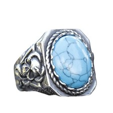 BAGUE TETE DE MORT PIERRE BLEU