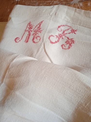 Ancien drap métis lin - lin, et