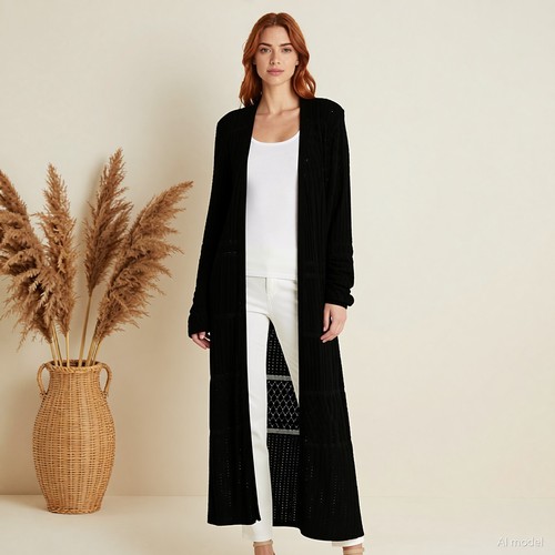 Boho gilet noir ouvert maille - boho,