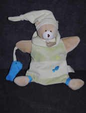 DOUDOU ET COMPAGNIE DC1321 Marionnette Ours Vert Bonnet Poisson Bleu TTBE