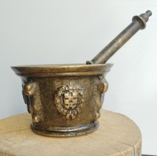 Gros Mortier XVIIème Héraldique - Bronze - Pilon - 17ème - Haute Époque