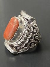 Beautiful Vintage Tibetan Saddle Ring Sterling Silver Rare Red Coral Cadeau Noel