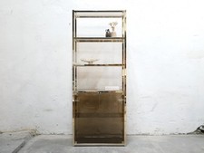 Bibliothèque étagère vintage en laiton et verre fumé
