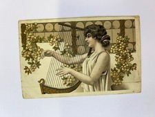 CPA Carte postale fantaisie illustrée Femme à l'antique Harpe Lyre Chocolat