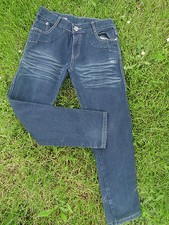 PANTALON GARCON JEAN DELAVE TBE TAILLE 12 BLEU BRUT  VETEMENT AJUSTABLE 