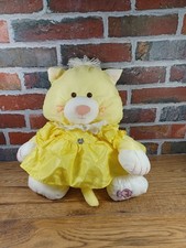 Vintage chat Fisher-Price Puffalump Ours Peluche  Blanc Et Jaune robe fleur 1986