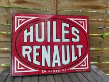 PLAQUE EMAILLEE ANCIENNE HUILES RENAULT DOUBLE FACE SUR POTENCE
