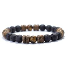 Bracelet de perles en pierre Naturelle de Lave, Oeil de tigre et Bois Sur mesure