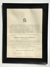 AUGUSTE RENAULT Dauphin Saint Sans FAIRE PART Vieillot Burel Lucas ROUEN 1893