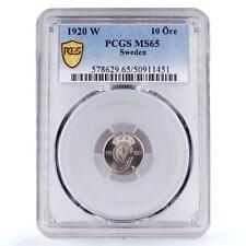 Sweden 10 ore King Gustaf V Coinage KM-795 MS65 PCGS NiBrass coin 1920