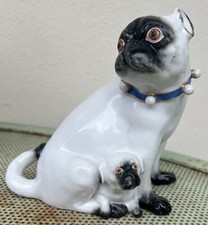 Ancien Carlin Et Son Chiot En Porcelaine Meissen ? 16Cm Circa 1850/60