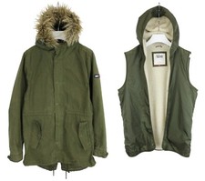 Tommy Hilfiger Denim Veste Homme XL Parka Amovible Doublure Kaki Vert 2in1