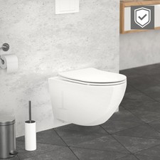 WC suspendu sans rebord nano revêtement long blanc céramique siège en duroplast