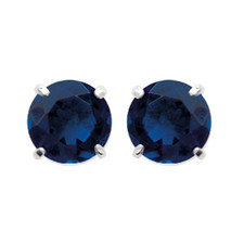 Boucles D'oreilles Puces Cristal Bleu Saphir Rond 6MM Argent Massif 925/1000
