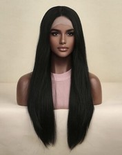 Perruque Indétectable Dentelle Femme Cheveux Synthétique Lisse Wig Noir 13x1