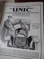 UNIC 12 HP torpédo auto PUTEAUX + MOBILOIL publicité papier ILLUSTRATION 1914