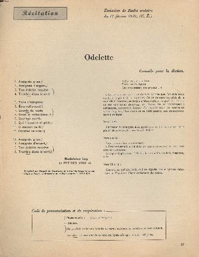 Récitation odelette ley - récitation,