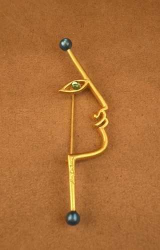 Broche visage métal doré - visage,