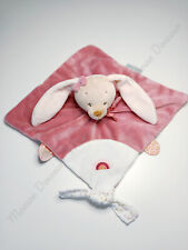 Doudou Plat Pauline Lapin Veloudoux Rose Blanc Arc En Ciel Attache Tétine Nattou