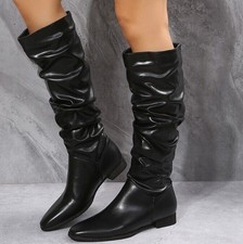 Bottes à hauteur de genou femmes bottes de loisirs plis slouch glissement fête chaussures de plein air