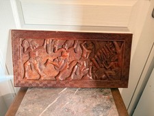 Ancien Panneau Bois Sculpté Main Vintage Africain Tribal Danseur Cérémonie 1/2