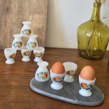 Coquetier vintage verre opale motif pommes style Arcopal rétro années 70