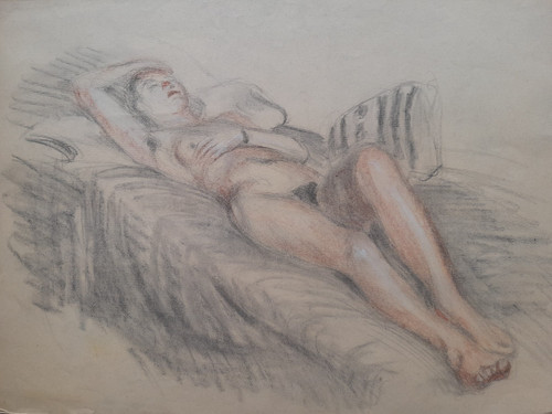 Dessin ancien étude femme - dessin, de