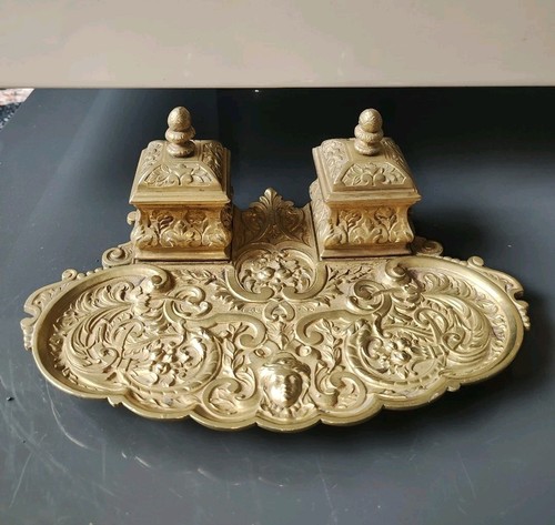 Double encrier bronze à - double,