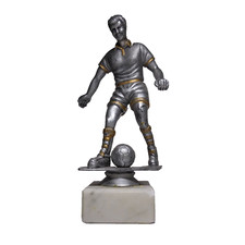 N24.54 trophée statue joueur football sport gris argent or socle marbre blanc