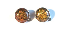 Ancienne Boucles D'oreilles Ambre Sur Argent Massif 925.