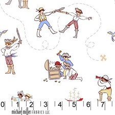 Sarahjane Pirate Blanc Michael Miller Tissu FQ Demi Mètre Plus 100% Coton