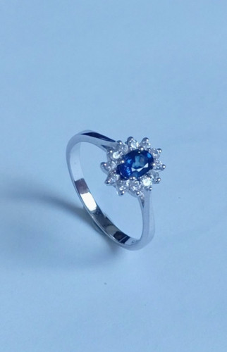 Bague halo saphir bleu - , et
