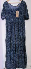 ROBE LONGUE COLINE NEUVE en L - 100 % VISCOSE - BLEU MARINE - Fluide - Col carré