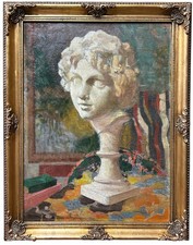 Still Life with Bust Antique Fine Art 1900’s Original Oil Painting, Framed