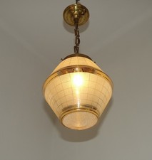 Plafonnier abat-jour verre jaune et or art déco français avec ferrures laiton 5550