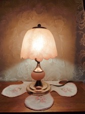 ​💡 Charmante Lampe de Table Vintage "Kaelle" en Pâte de Verre Rose et Laiton​