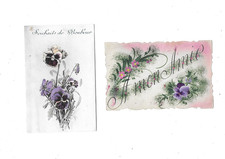2 CPA carte postale ancienne fleurs des pensées mauves amitié pansy flowers